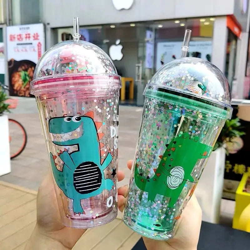 High-Value Dinosaur Doll With Straw Water Cup For Female Students Korean Version Of Anti-Fall Plastic Creative Handy Cup - Bellarte Enchanté High-Value Dinosaur Doll With Straw Water Cup For Female Students Korean Version Of Anti-Fall Plastic Creative Handy Cup